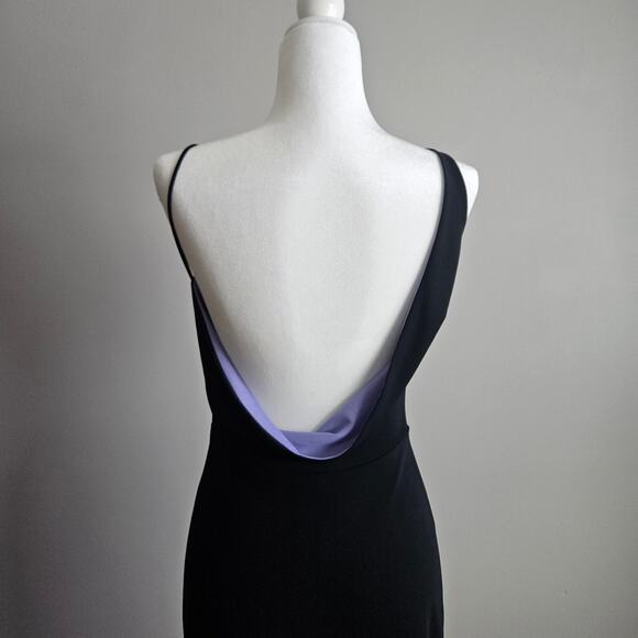 Vintage 90s Black Slip Dress Open Scoop Back Leg Slits Women's XS Formal Prom - Picture 6 of 15